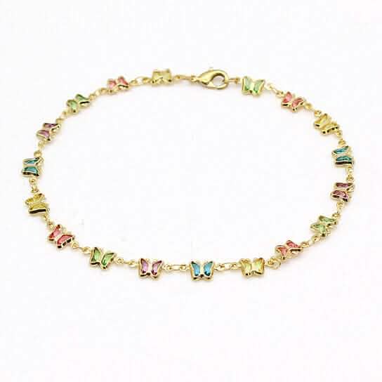18k Gold Filled High Polish Finish Multi Color Crystal Butterfly Ankle Bracelet by DailySale