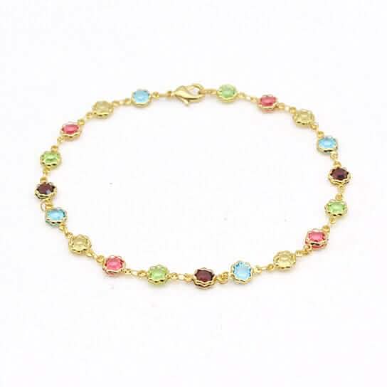18k Gold Filled High Polish Finish Multi Color Flower Crystal Ankle Bracelet by DailySale