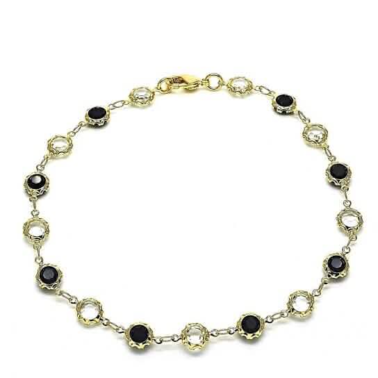 18k Gold Filled High Polish Finsh Gold Crystal Black And White Round Anklet 10'' by DailySale