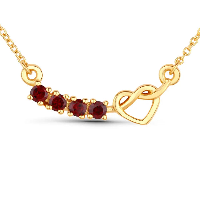 18k Gold Plated Genuine Garnet Infinity Heart Pendant Necklace by Fine Color Jewels
