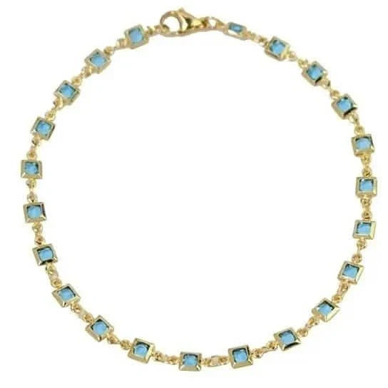 18k Gold Plated Light Blue Crystal Square Ankle Bracelet by DailySale