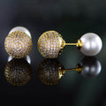 18K Gold Plated Pearl and Swarovski Crystal Ball Front-Back Earrings by DailySale