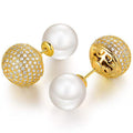 18K Gold Plated Pearl and Swarovski Crystal Ball Front-Back Earrings by DailySale