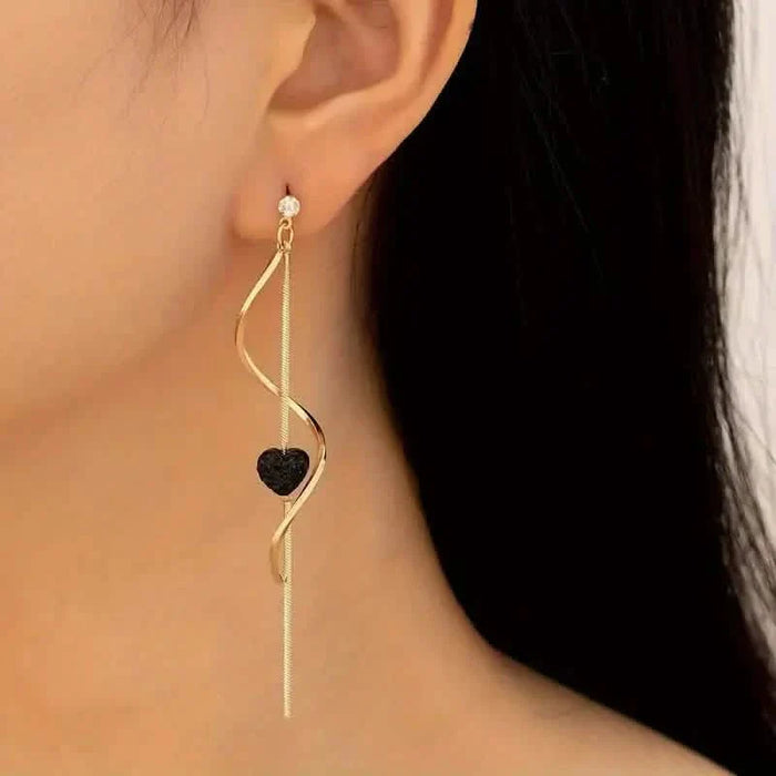 18K Gold Spiral Lines Heart Design Dangle Earrings by DailySale