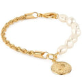 18K Gold Rope and Pearl Bracelet with Coin Charm 8" by DailySale