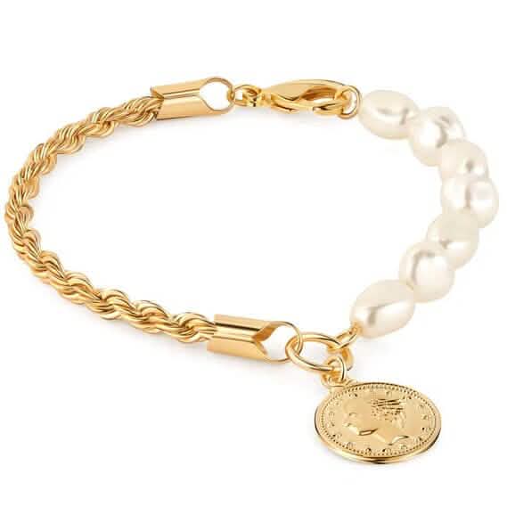 18K Gold Rope & Pearl Anklet with Coin Charm - 10 Inches by DailySale