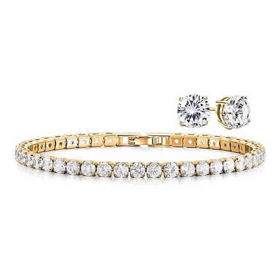 18K Gold Round Cut Tennis Bracelet and Studs Set by DailySale