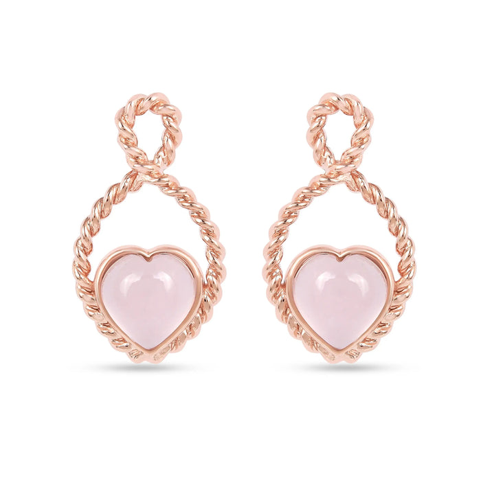 18k Gold Vermeil Rose Quartz Heart Push Post Earrings by Fine Color Jewels