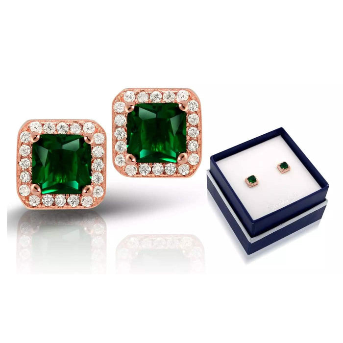 18K Rose Gold Over Sterling Silver Created Green Emerald Halo Studs by MUIBLU Gems by DailySale