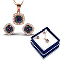 18K Rose Gold Over Sterling Silver Rainbow Topaz Halo Necklace and Earrings by DailySale