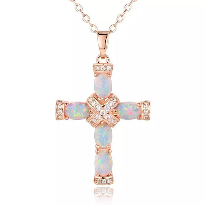 18K Rose Gold Plating & Fire Cross Pendant - Religious Jewelry by DailySale