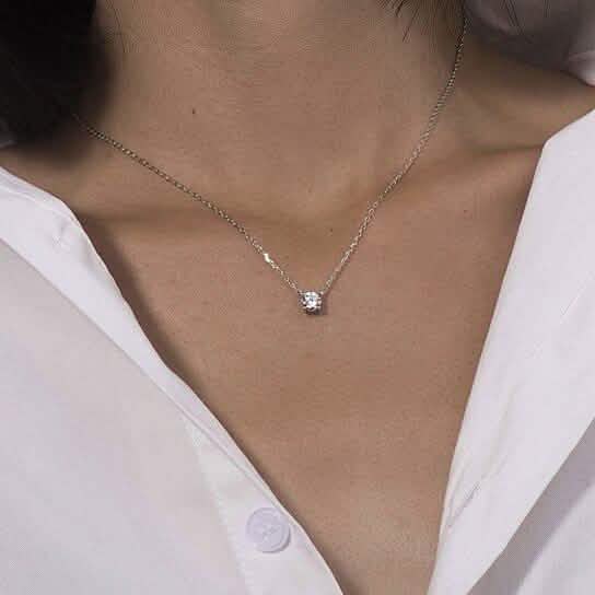 18K White Gold Dainty Round Cut Solitaire Necklace by DailySale