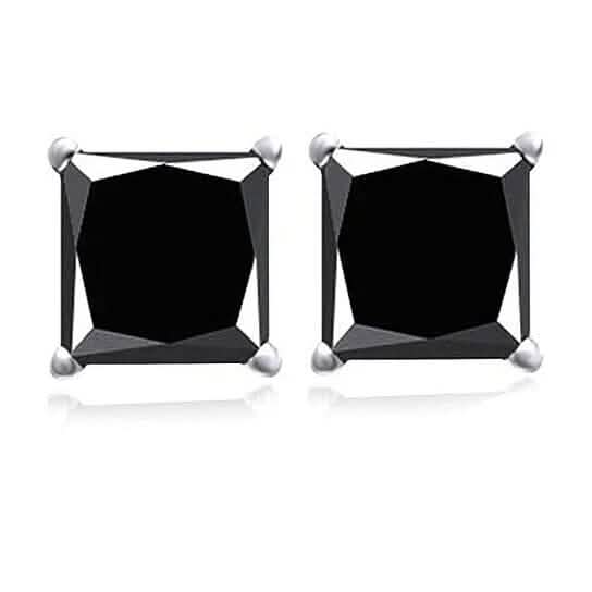 18k White Gold High Polish Finish Black Square Stud Set Unisex Earrings by DailySale