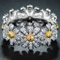 18K White Gold Plated Floral Sunflower Ring Made with Swarovski Crystals by DailySale