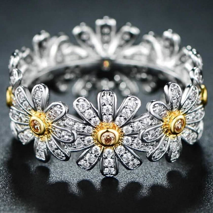 18K White Gold Plated Floral Sunflower Ring Made with Swarovski Crystals by DailySale