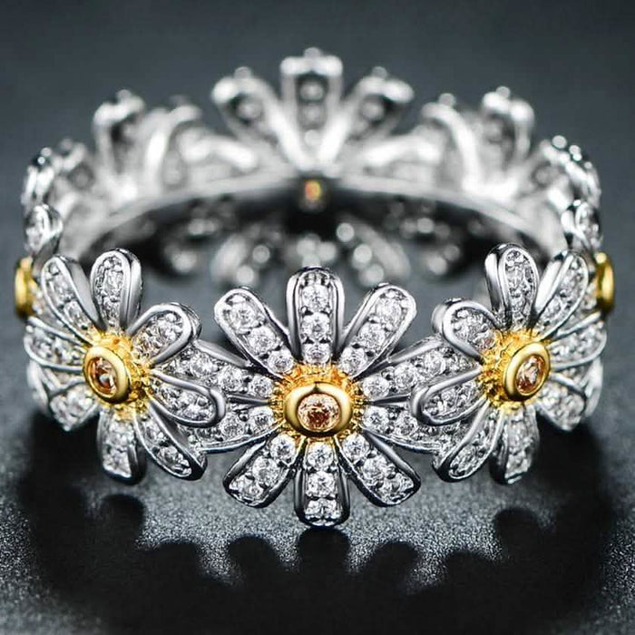 18K White Gold Plated Floral Sunflower Ring with Swarovski Crystals by DailySale