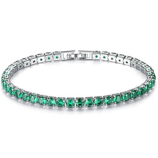 18K White Gold Round Cut Emerald Tennis Bracelet by DailySale
