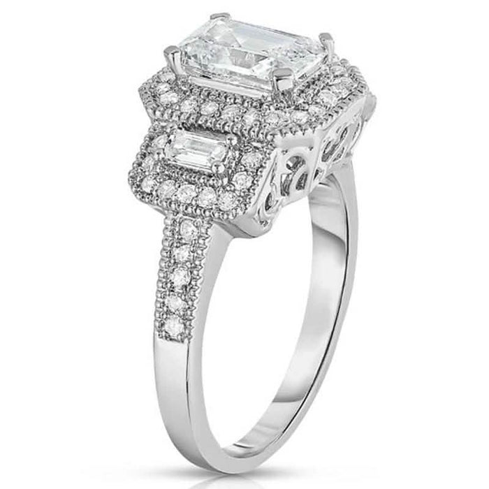 18k White Gold Tri Stone Emerald Cut Cubic Zirconia Ring by DailySale
