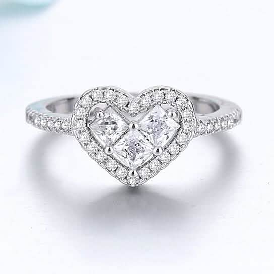 18K White Gold Tri Stone Halo Heart Ring by DailySale