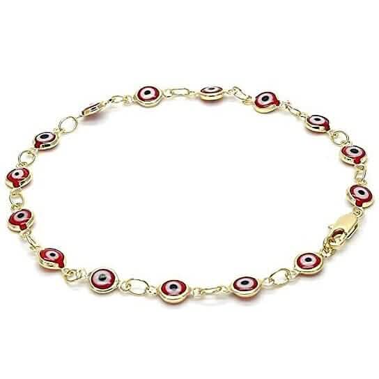 18k Women's Gold Filled High Polish Finsh Red Evil Eye Clasp Bracelet 7.5 Inch by DailySale