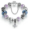 18kt White Gold Plated Murano Glass And Heart Charm Bracelet