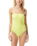 Vince Camuto Spliced Printed Bandeau One-Piece Swimsuit – Yellow, Size 12 by Vanessa Jane