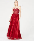Sequin Hearts Juniors Strapless Rhinestone Gown - Wine, Size 5 by Vanessa Jane