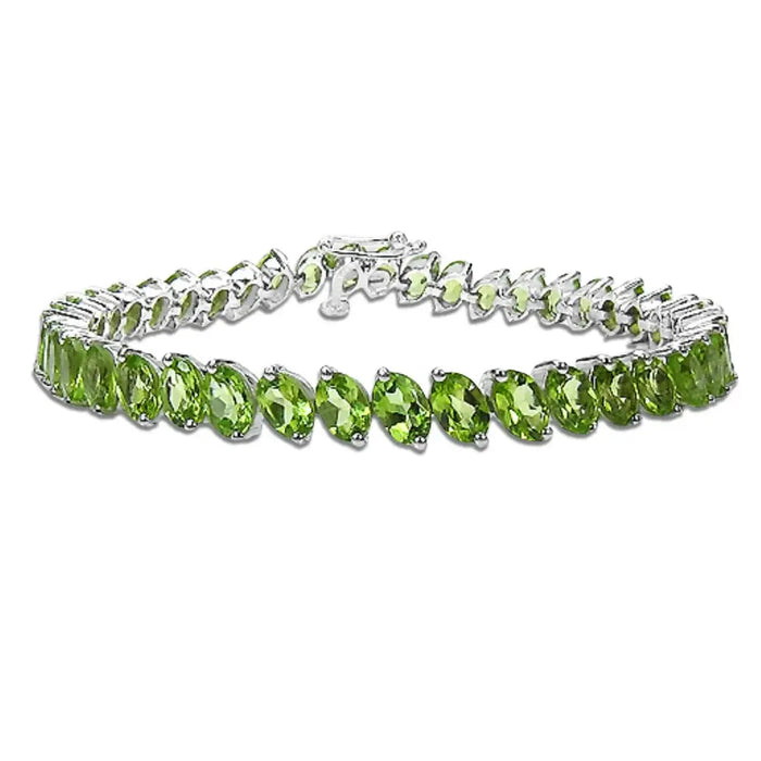 19.35 Ct Marquise Olive Green Peridot Prong Sterling Silver Inline Tennis Bracelet by Fine Color Jewels