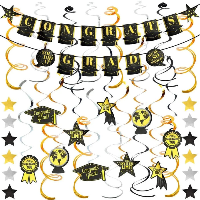 19-Pieces: Banner "Congrats Grad" + Hanging Decor by DailySale