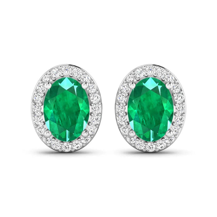 Genuine Zambian Emerald and Diamond Stud Earrings by Fine Color Jewels