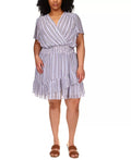Michael Michael Kors Plus Size Striped Surplice-Neck Dress, Size 1X by Vanessa Jane
