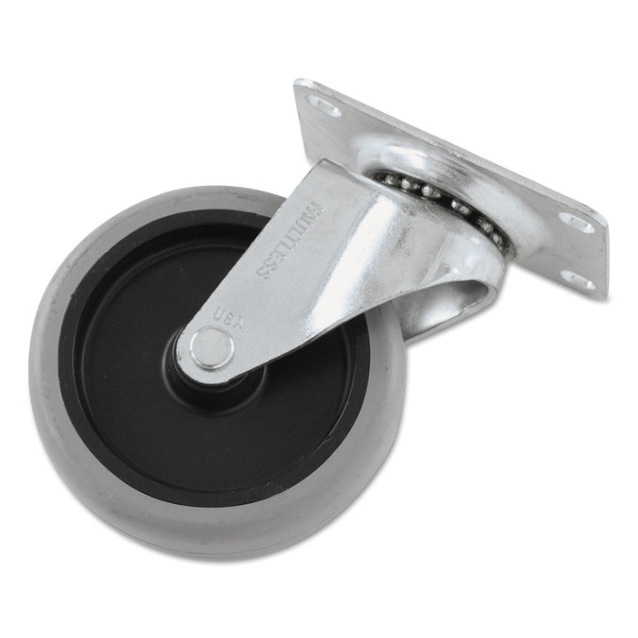 Rubbermaid Non-Marking Plate Casters, Swivel Mount Plate, 4" Wheel, Black/Gray