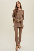 Two Piece Comfy Slub Set - Mocha by Boutique 23