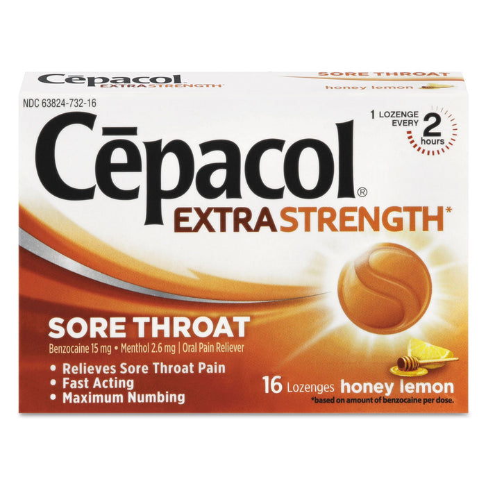 Cepacol Extra Strength Sore Throat Lozenges, Honey Lemon, 16 Lozenges/Box, 24 Box/Carton