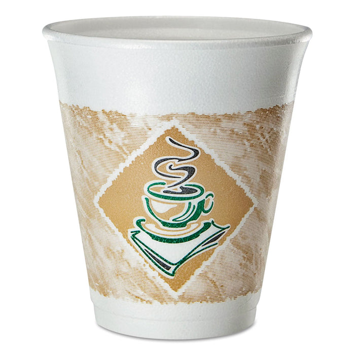 Dart Cafe G Foam Hot/Cold Cups, 8 oz, Brown/Green/White, 25/Pack