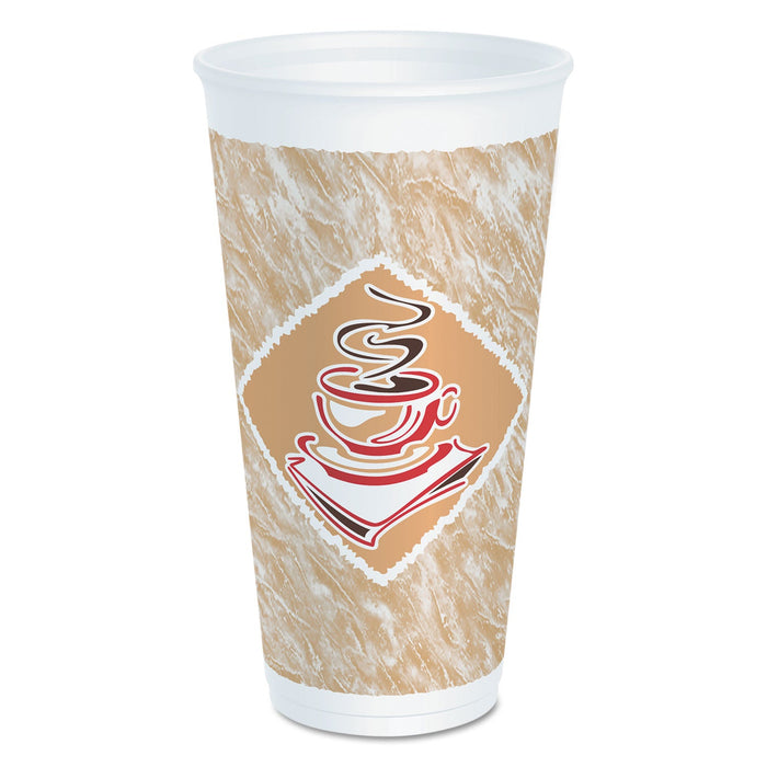 Dart Cafe G Foam Hot/Cold Cups, 20 oz, Brown/Red/White, 20/Pack