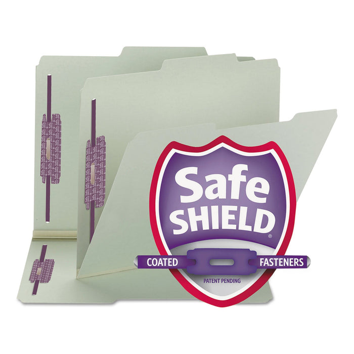 Smead Recycled Pressboard Folders with Two SafeSHIELD Coated Fasteners, 1" Expansion, 2/5-Cut: R of C, Letter, Gray-Green, 25/Box