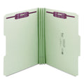 Smead Recycled Pressboard Folders with Two SafeSHIELD Coated Fasteners, 3" Expansion, 1/3-Cut Tab, Letter Size, Gray-Green, 25/Box
