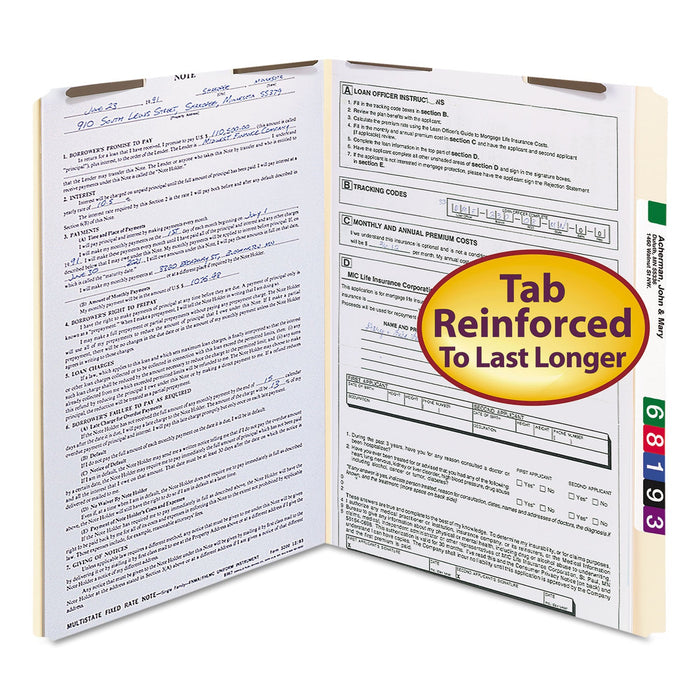 Smead Top Tab Fastener Folders, Straight Tab, 2 Fasteners, Legal Size, 11-pt Manila Exterior, 50/Box