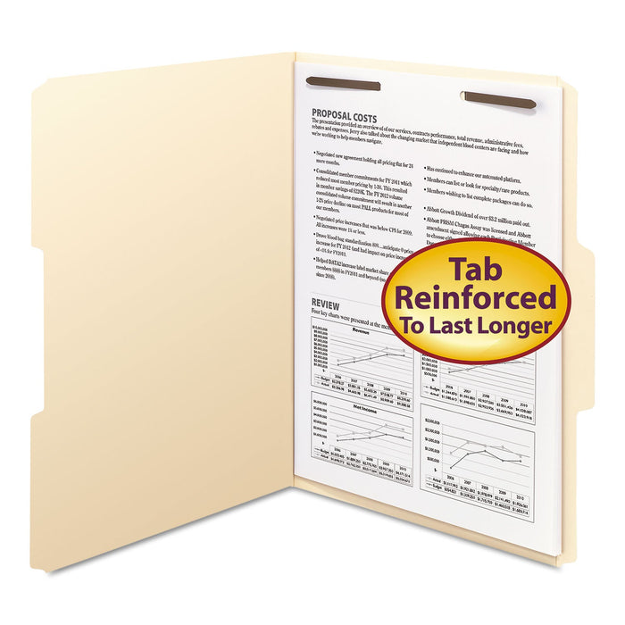 Smead Top Tab Fastener Folders, 1/3-Cut Tabs: Assorted, 1 Fastener, Letter Size, 11-pt Manila Exterior, 50/Box