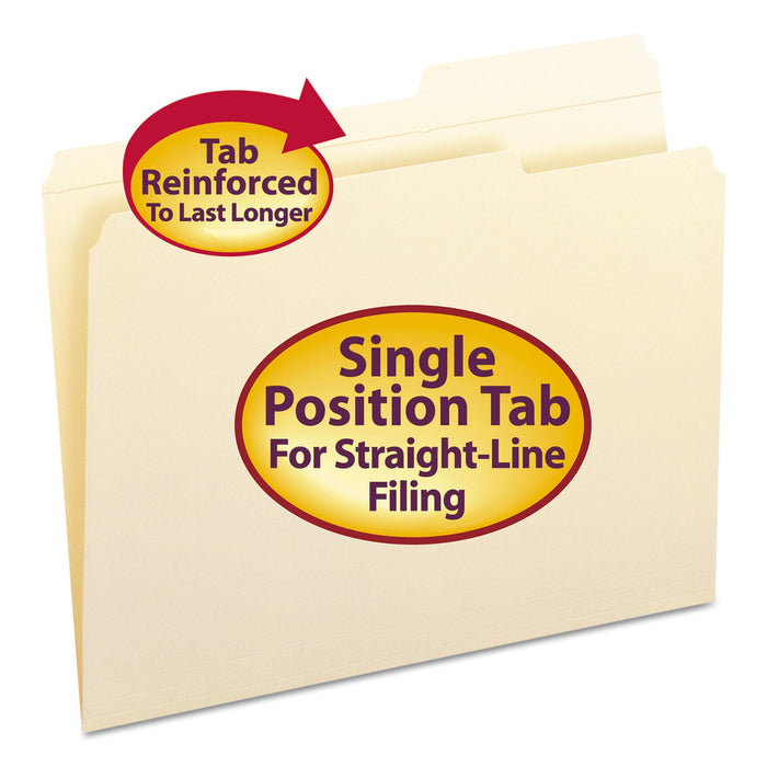 Smead Reinforced Guide Height File Folders, 2/5-Cut Tabs: Right Position, Letter Size, 0.75" Expansion, Manila, 100/Box
