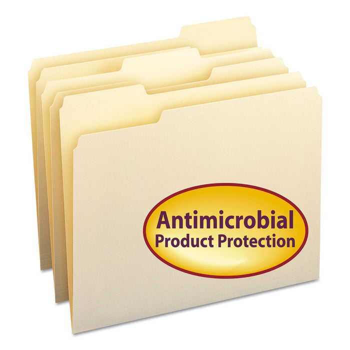Smead Top Tab File Folders with Antimicrobial Product Protection, 1/3-Cut Tabs: Assorted, Letter, 0.75" Expansion, Manila, 100/Box