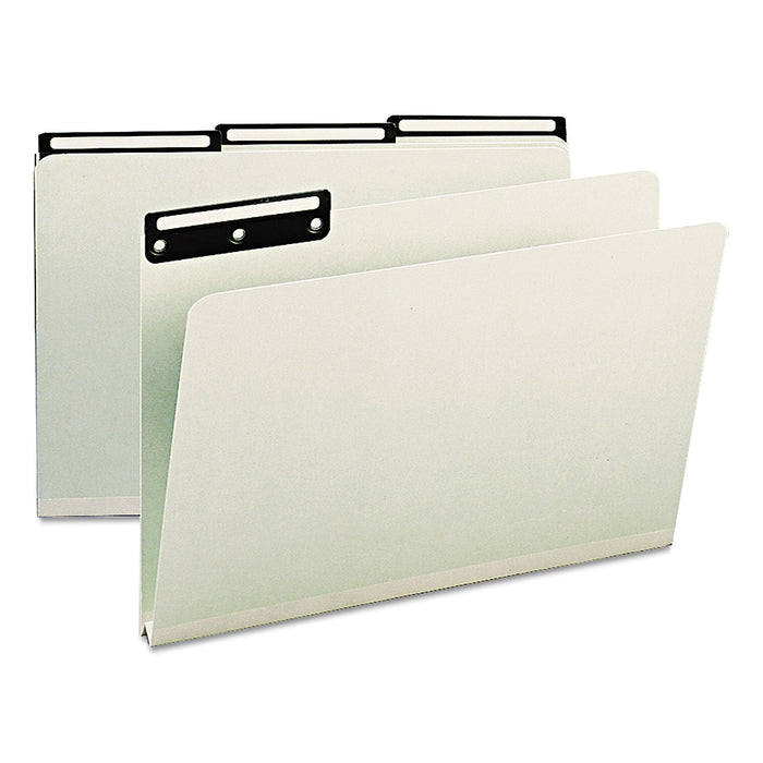 Smead Recycled Heavy Pressboard File Folders with Insertable 1/3-Cut Metal Tabs, Legal Size, 1" Expansion, Gray-Green, 25/Box