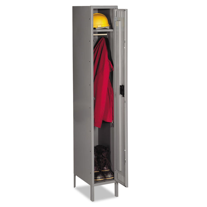 Tennsco Single-Tier Locker with Legs, One Locker with Hat Shelf and Coat Rod, 12" x 18" x 78", Medium Gray