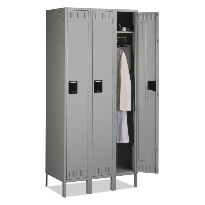 Tennsco Single-Tier Locker with Legs, Three Lockers with Hat Shelves and Coat Rods, 36" x 18" x 78", Medium Gray