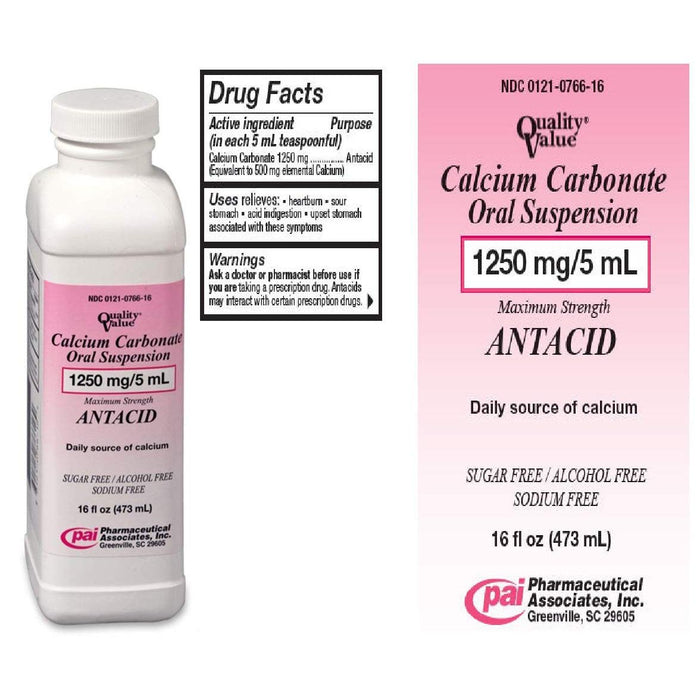 Quality Value Calcium Carbonate Oral Suspension 1250Mg/5 Ml - 16 Oz by Pasteur Pharmacy