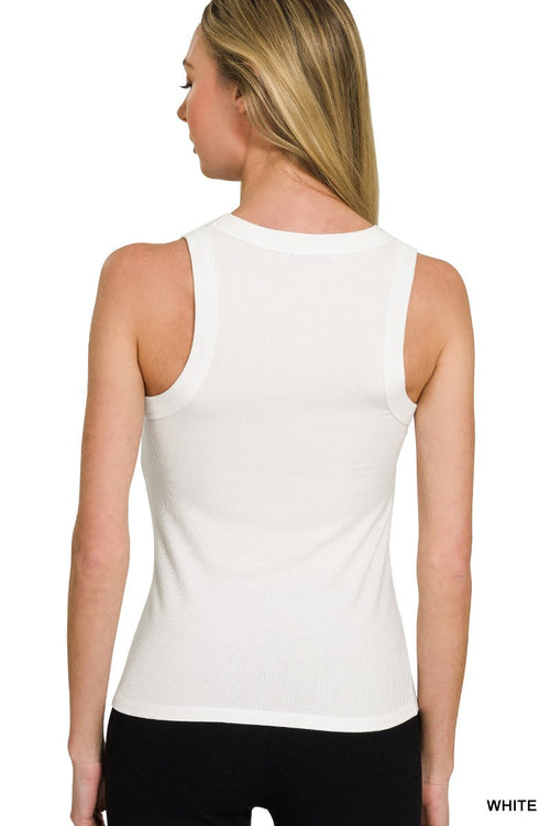 Ribbed Scoop Neck Tank Top: White by Boutique 23