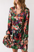 Abstract Ruffled Drawstring High Waist Mini Dress by Boutique 23