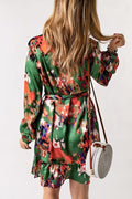 Abstract Ruffled Drawstring High Waist Mini Dress by Boutique 23