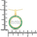 Round Green Emerald Prong Gold Plated Silver Mom Circle Pendant Necklace by Fine Color Jewels